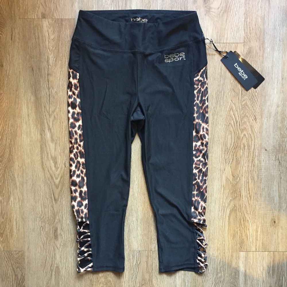 bebe sport Bling logo Cheetah Leopard Capri